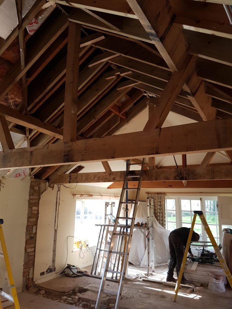 Large extension bear roof. C.P. Building Contractors, Outdoor Gardening and Landscaping, Extensions, Conversions and renovations, Kitchens and Conservatories, Bricklaying, Roofing and plastering, Painting and Decorating, Block Paving, Patios, Tarmacking and Concreting in Warminster, Westbury and Trowbridge.